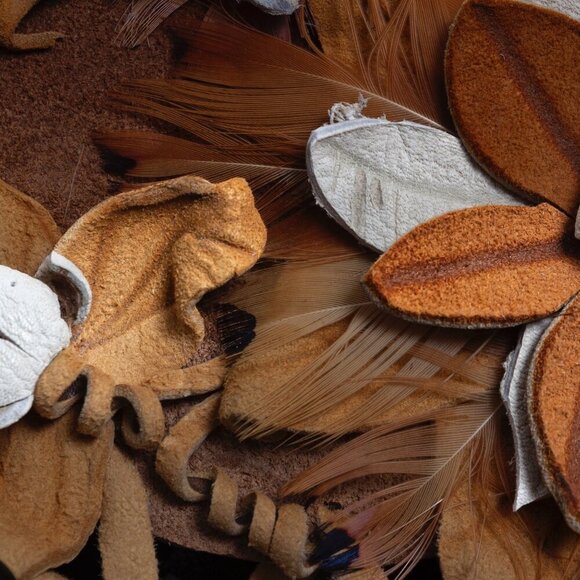 Custom Wall Hanging | Handcrafted Leather & Feather Floral Wall Art Duo - Picture 9 of 12